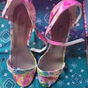 White Pink Colorful Strappy Short Heel Sandals